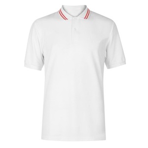 Men's <b>White</b> Short Sleeve <b>Polo</b> Shirt With Red Contrast Trim Regular Fit Casual Solid Color Oxford Cotton - Product Image 3