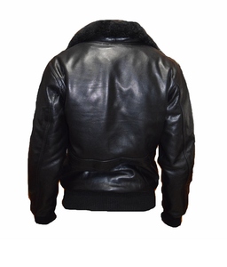Blouson aviateur en cuir véritable pour homme, col en fausse fourrure, coupe-vent, style motard, veste d'hiver décontractée avec fermeture éclair - Product Image 2