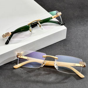 Borregls Rimless Rectangle Eyewear Gold Frame Crystal Accents Lightweight Unisex Adult Optical Glasses UV Protection - Product Image 4