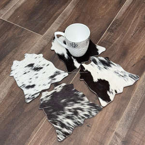 Juego de posavasos de piel de vaca rústica, posavasos de cuero genuino para ocultar el pelo occidental único para bebidas, regalos de decoración del hogar occidental - Product Image 4