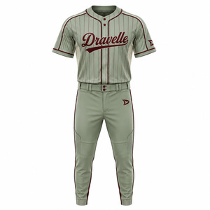 Uniforme de Béisbol y Sóftbol para Hombre, Jersey a Rayas con Ribete Color Borgoña, Pantalones a Juego, Conjunto para Partido - Product Image 2