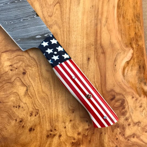 Couteau de chef professionnel en acier Damas forgé à la main, 8 pouces, ultra-affûté, compatible lave-vaisselle, manche en résine, ambidextre, moderne, personnalisé - Product Image 3
