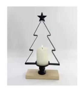 Christmas Tree Tealight Holder Metal Star Top Wooden Base Indoor Home Decoration Dripless Unscented Tealight Holder - Product Image 1