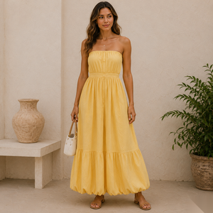 Vestido Maxi sin Tirantes con Dobladillo en Capas, Estilo Boho, Vestido Casual de Verano, Corte en A, Holgado, Tejido Transpirable - Product Image 6