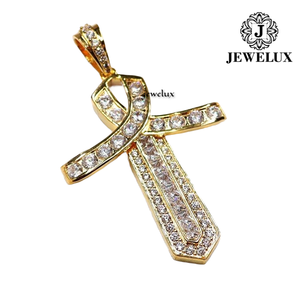 JEWELUX Colgante de Cruz Chapado en Oro con Cristal Tallado en Canal, Amuleto Religioso, Joyería Unisex de Proveedor Indio - Product Image 6