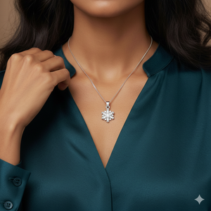 Collier pendentif flocon de neige étincelant en diamant taille brillant rond, serti de moissanite entièrement sertie par griffes, pour usage quotidien - Product Image 4