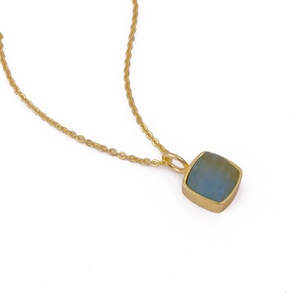 Moda moda junio Birthstone aguamarina cuadrado chapado en oro bisel ajuste hebra latón encanto collar Unisex al por mayor - Product Image 3