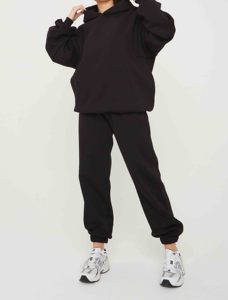Conjunto de Sudadera con Capucha Negra para Mujer, Pantalones Deportivos de Color Sólido, Corte Holgado, Material de Algodón, Ropa de Otoño - Product Image 4