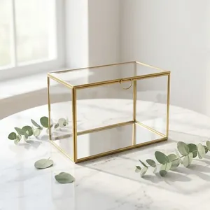 ARTISAN DESIGN Luxury Glass & <b>Mirror</b> Display Box Brass Metal Frame Rectangle Jewelry <b>Storage</b> Organizer Decorative Keepsake Box - Product Image 2