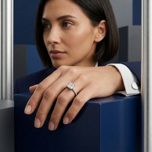 Anillo de Compromiso de Platino PT950 con Corte Princesa y Diamantes Laterales para Mujer, Estilo Clásico - Product Image 3