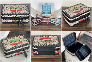 Women Fashionable <b>Tooled</b> Floral Cherry Pattern Genuine <b>Leather</b> Jewelry Organizer Stylish Zipper Closure Jewelry Storage Cases - Product Image 3