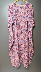 Nuevo Kaftán con Estampado Animal, Cuello en V, Cierre con Cordón, Corte Evase, de Algodón Suave Indio, con Encaje, Largo Completo, para Playa, para Mujer - Product Image 3