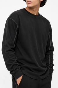 Sweat-shirt à col rond à manches longues pour homme, noir, coupe classique, décontracté, tricoté, couleur unie, hiver, 100% coton, séchage rapide - Product Image 2