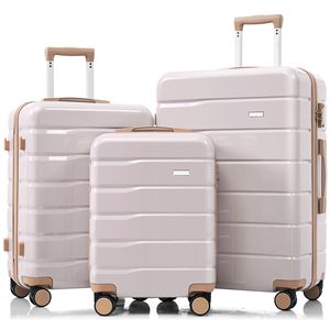 Set di valigie da viaggio in 3 pezzi con blocco TSA 20 24 da 28 pollici, ruote Spinner da 360 gradi, completo dorato grigio chiaro - Product Image 1