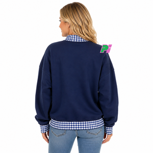 Sweat-shirt à col montant en molleton épais et surdimensionné, avec lettrage AR Gingham et bordures côtelées, style Arkansas - Product Image 4