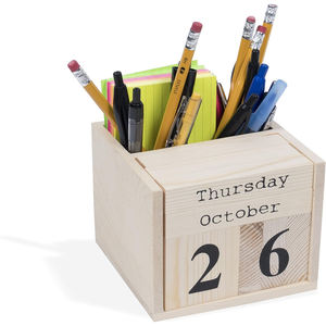 Porte-stylos LED en bois créatif, organiseur de bureau lumineux, boîte de rangement pour stylos en bois massif pour la maison, le bureau, l'école, décoration de bureau - Product Image 1