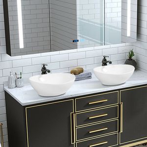 Lavabo Ovale Moderno in Ceramica Effetto Pietra per Bagno, Hotel, Villa, Casa con Scarico - Product Image 2