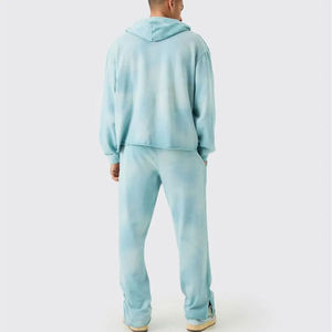Wholesale Men's Hoodie Tracksuit Oversized <b>Sun</b> Wash Pullover Jogger Set <b>Drop</b> Shoulder Kangaroo Pocket Custom Streetwear Loungewe - Product Image 3