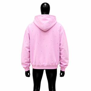 Sweat-shirt à capuche rose à strass pour femme, coupe oversize, style streetwear, avec fermeture éclair intégrale, orné de clous brillants, en polaire douce, décontracté et tendance - Product Image 2