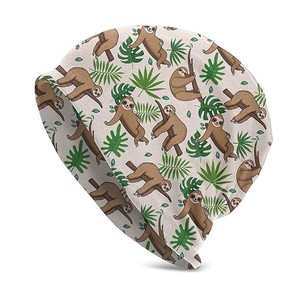 Bonnet imprimé paresseux mignon 100% acrylique unisexe pour adulte, casquette d'hiver à motif dessin animé, style décontracté 56-58CM - Product Image 1