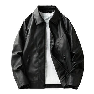 Chaqueta de Motociclista Clásica Negra de Cuero Genuino con Cuello Camisero, Resistente al Viento, Transpirable, Ecológica, Personalizable OEM - Product Image 1