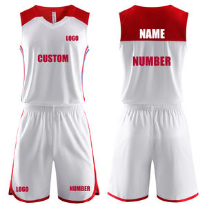 Conjunto de Uniforme de Baloncesto Sublimado Personalizado, Sin Mangas, Cuello en V, Blanco y Rojo, Malla, Unisex, Adulto, Ropa Deportiva Transpirable - Product Image 1