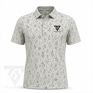 Trackstar Men's Gray Olive <b>Botanical</b> <b>Print</b> Polo Shirt Short Sleeve Button Collar Casual Golf Shirt Custom Logo - Product Image 1