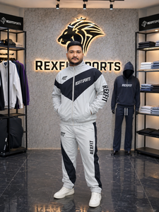 REXFIT SPORTS 2026 Ensemble de survêtement homme blanc et noir, fermeture éclair intégrale, col montant, ensemble de sport personnalisé pour l'entraînement et le jogging - Product Image 4