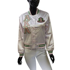 Chaqueta de Satén Blanca para Mujer, Estilo Universitario Bordado, Prenda Exterior de Moda, Chaqueta Informal con Botones al Frente, Ligera y Elegante para Uso Diario - Product Image 1