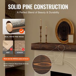 84\" X 8\" X 6\" 50 Lbs Capacity Natural Wood Fireplace Mantel <b>Wall</b> Mounted <b>Floating</b> Farmhouse Style Display <b>Shelf</b> - Product Image 4