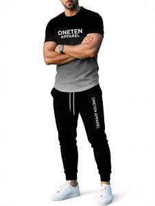 Ensemble de t-shirts à col rond noirs pour hommes ONETEN APPAREL, imprimé lettres, tenue décontractée en 2 pièces avec pantalon de jogging - Product Image 6