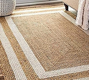 Natural and Bleached Double Border Jute Handmade Braided Area <b>Rugs</b>, Wholesale By Nhat Minh, Handmade In Vietnam, Jute Carpet - Product Image 3