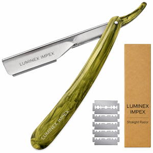 Navaja de Afeitar Recta Vintage Luminex Impex con Mango de Concha de Abulón y Acero al Carbono, Lista para Usar en Barberías y Salones - Product Image 1