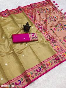 Ensemble Saree et Blouse en Soie Banarasi de Qualité Supérieure, Collection la Plus Récente, Motif Tissé, pour Tenues de Fête, Mode Féminine, Exportateur - Product Image 5