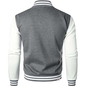 <b>Mens</b> Gray Varsity <b>Jacket</b> With <b>White</b> Sleeves Button Front Casual Baseball <b>Jacket</b> Autumn Wear Solid Color Turn-down Collar <b>Jackets</b> - Product Image 2