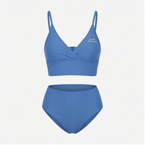 North Approach Ensemble de bikini 2 pièces bleu pour femme, haut croisé à nouer, bas taille haute, couleur unie, maillot de bain extensible - Product Image 1