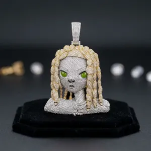 Pendentif en moissanite style anime, micro-pavé, hip-hop, en argent 925, avec visage de personnage de dessin animé - Product Image 3