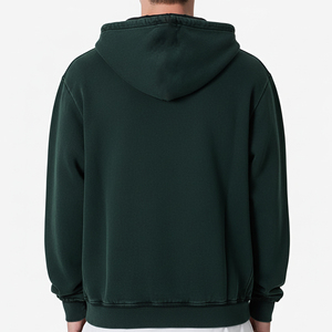 Sweat-shirt à capuche zippé vert foncé pour homme, 100 % coton French Terry, coupe oversize, double fermeture éclair, logo frontal, décontracté, pour l'automne - Product Image 5
