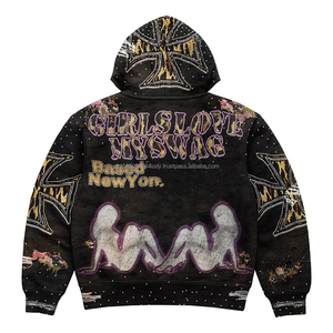 Sweat à capuche surdimensionné personnalisé avec strass, lavage à l'acide, qualité supérieure, tissu French Terry, streetwear, super carré, lavage à l'acide - Product Image 3