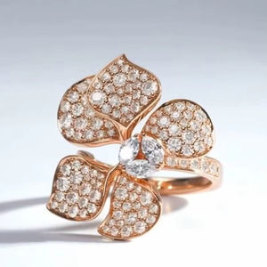 Anillo de Diamante Cultivado en Laboratorio con Corte Redondo Floral para Mujer, Oro Rosa de 14K, Formas de Hojas Finas, Regalo de Promesa para Novias - Product Image 1