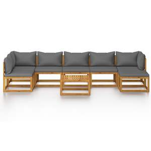 Ensemble de salon de patio en bois d'acacia massif 8 pièces avec coussins ensembles de jardin - Product Image 3