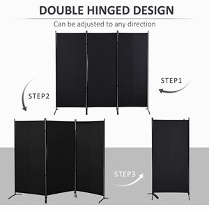 Divisorio per Stanza Tradizionale a 3 Pannelli da 6 Piedi, Schermo per Privacy Interno per Casa, Autoportante, Pieghevole, in MDF Traslucido e Ferro Nero - Product Image 4
