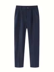 Medium-Large High School Children Back-To-School Solid Color Uniform Trousers 100% Cotton Woven Pocket Loose Tight Waist Belt - Product Image 2