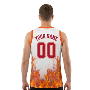 Conjunto de Camiseta y Pantalones Cortos de Baloncesto para Hombre, Diseño de Llamas, Cuello en V, Top sin Mangas, Pantalones Ajustados Lisos, Impresión con Nombre del Equipo y Número del Jugador, 100% - Product Image 4