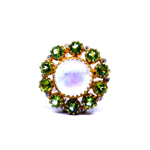 Party Wear 925 Sterling Silver <b>Gold</b> Plated Jewelry White Rainbow <b>Peridot</b> Moonstone Women Wear Classic <b>Ring</b> - Product Image 3