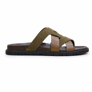 Sandalias Planas de Verano con Punta Abierta de Cuero Genuino, Suela de Goma Transpirable, Entresuela de EVA, Color Sólido - Product Image 1