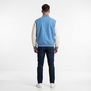 Chaqueta Varsity Azul Claro para Hombre Dumela, Estilo Preppy, Insignia Bordada, Cierre de Botones Frontales, Ropa de Invierno, Resistente al Viento - Product Image 4