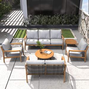 Conjunto de Muebles de Jardín de 6 Piezas en Madera de Acacia Sólida, Sofá Seccional para Exteriores con Cojines y Mesa de Centro - Product Image 1