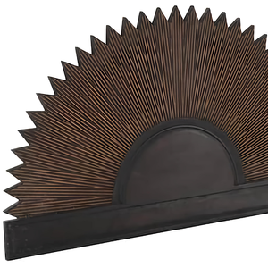 Cabecero de Cama King Size de Madera de Ingeniería con Tallado Artístico Inteligente, Pintado a Mano, Diseño de Medio Sol, Acabado Marrón Envejecido y Decoración Tallada a Mano - Product Image 4