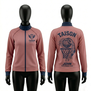 Chaqueta de Entrenamiento de Baloncesto para Mujer, Premium, 280 GSM, Tejido Interlock de Poliéster, Paneles Gráficos Naranja y Azul Marino, Logotipo Sublimado Personalizado - Product Image 4